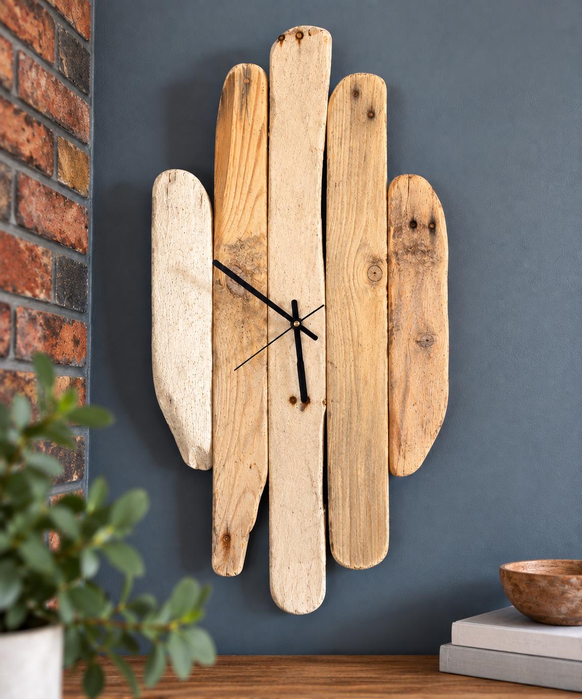 Large Handmade Driftwood Wall Clock – Silent Rustic Coastal Wood Clock