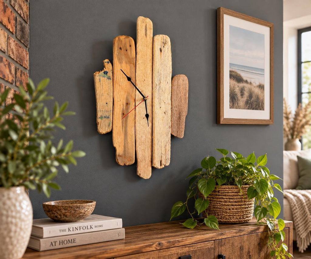 Handmade Driftwood Wall Clock – Silent Rustic Coastal Wood Clock