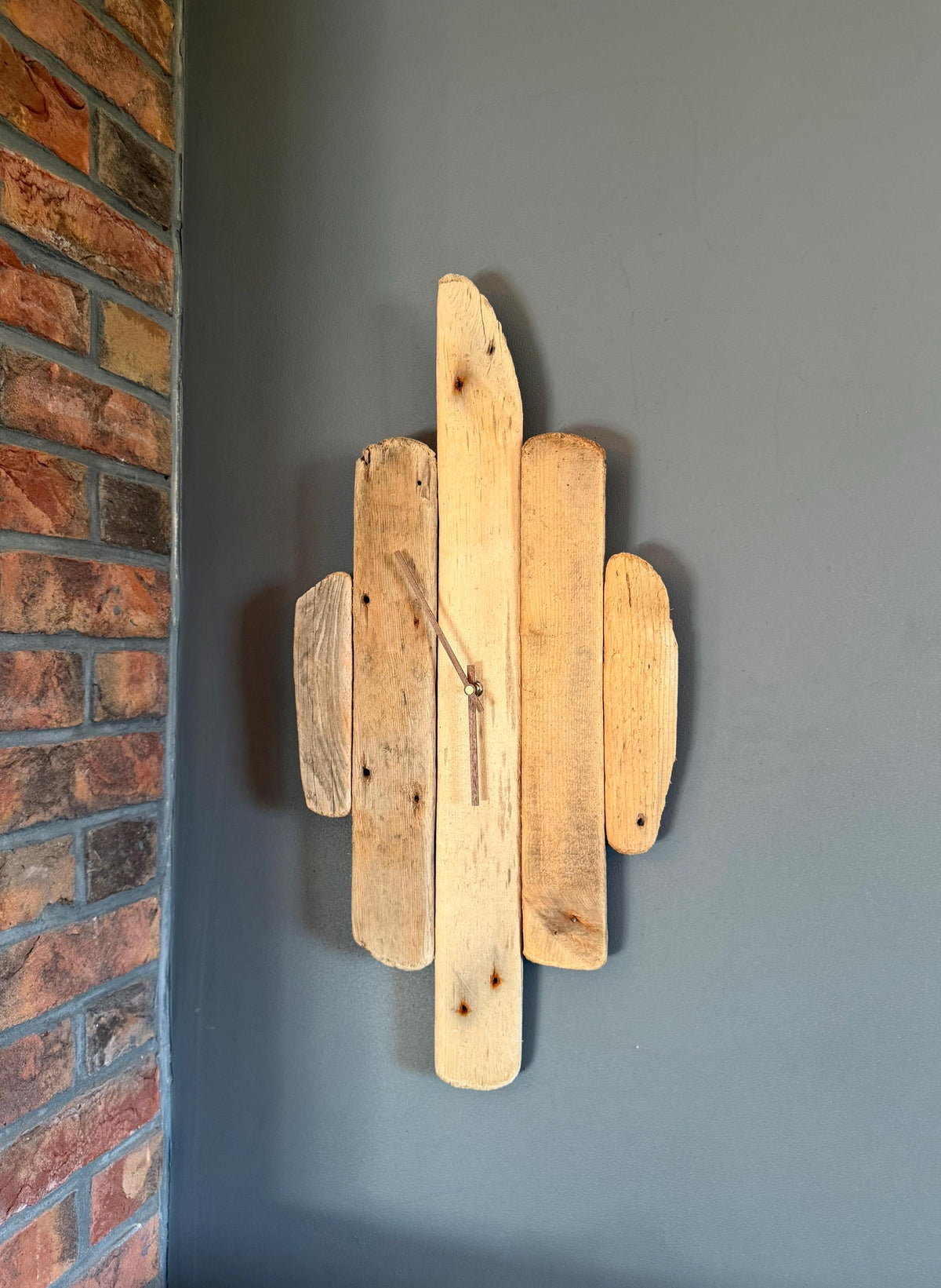 Large Handmade Driftwood Wall Clock – Rustic Reclaimed Wood Clock with Walnut Hands