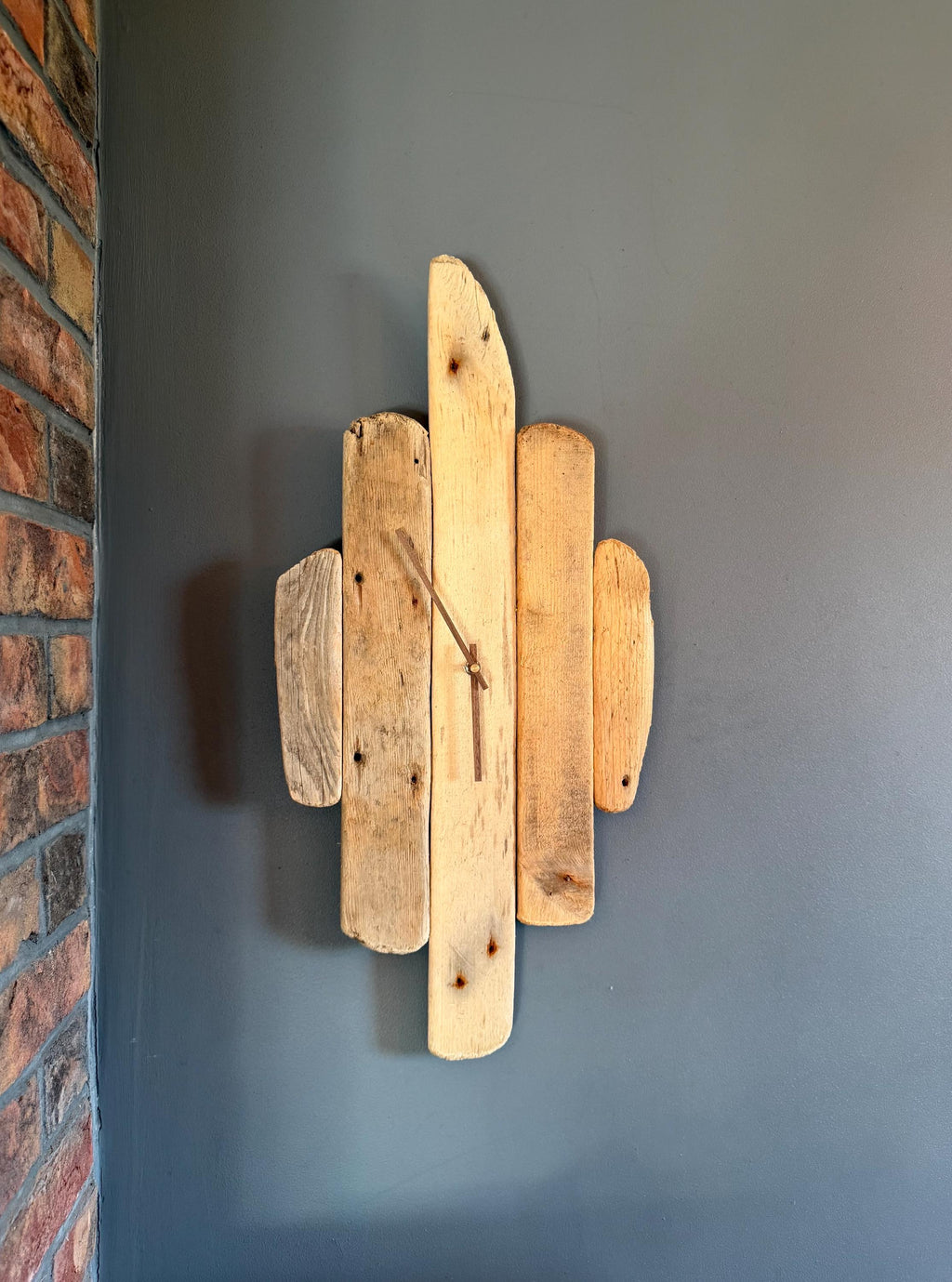 Large Handmade Driftwood Wall Clock – Rustic Reclaimed Wood Clock with Walnut Hands