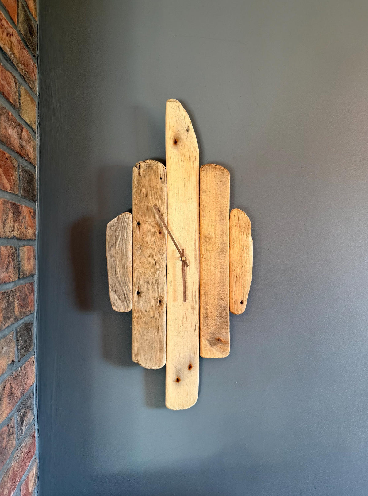 Large Handmade Driftwood Wall Clock – Rustic Reclaimed Wood Clock with Walnut Hands