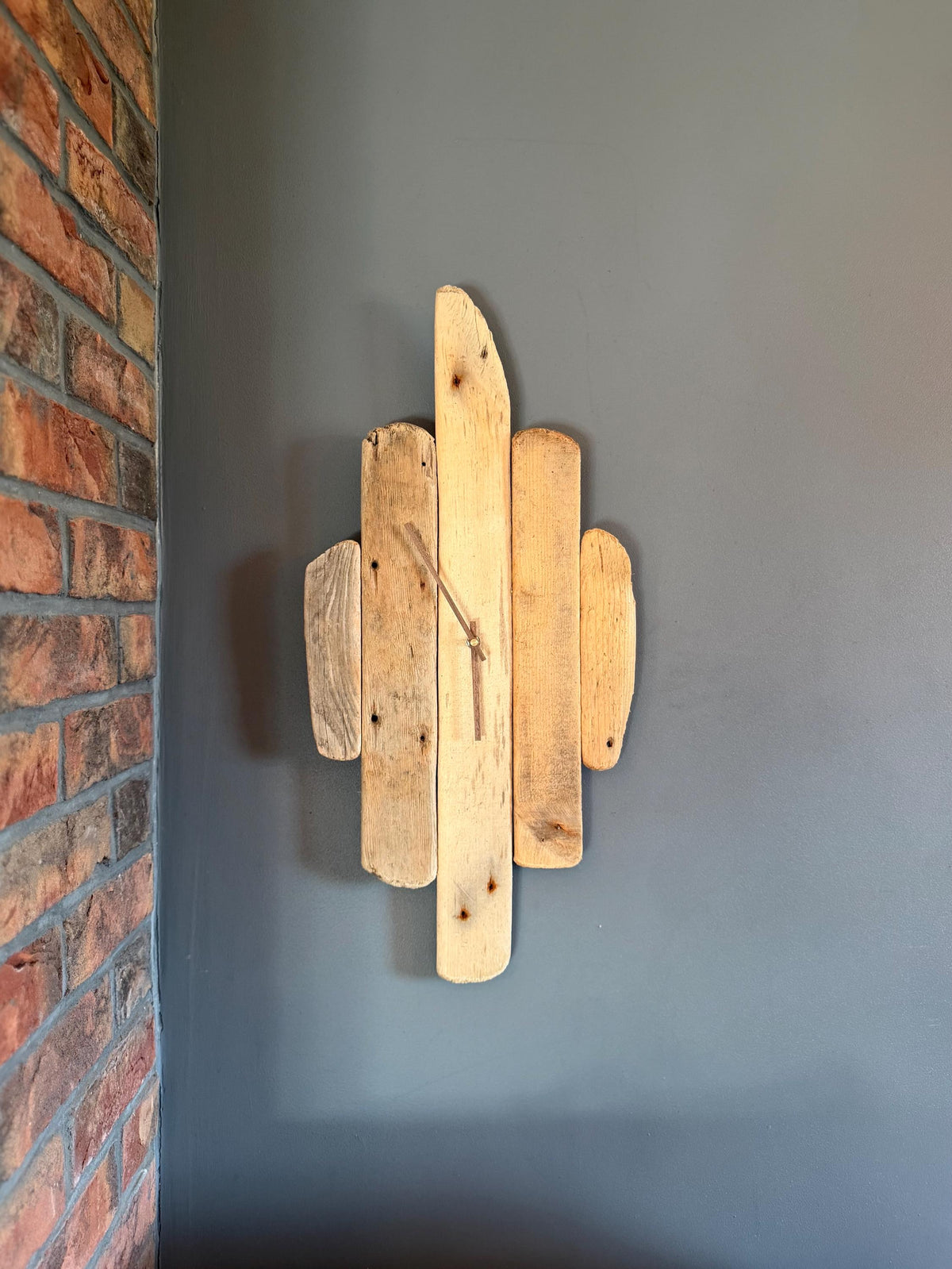 Large Handmade Driftwood Wall Clock – Rustic Reclaimed Wood Clock with Walnut Hands