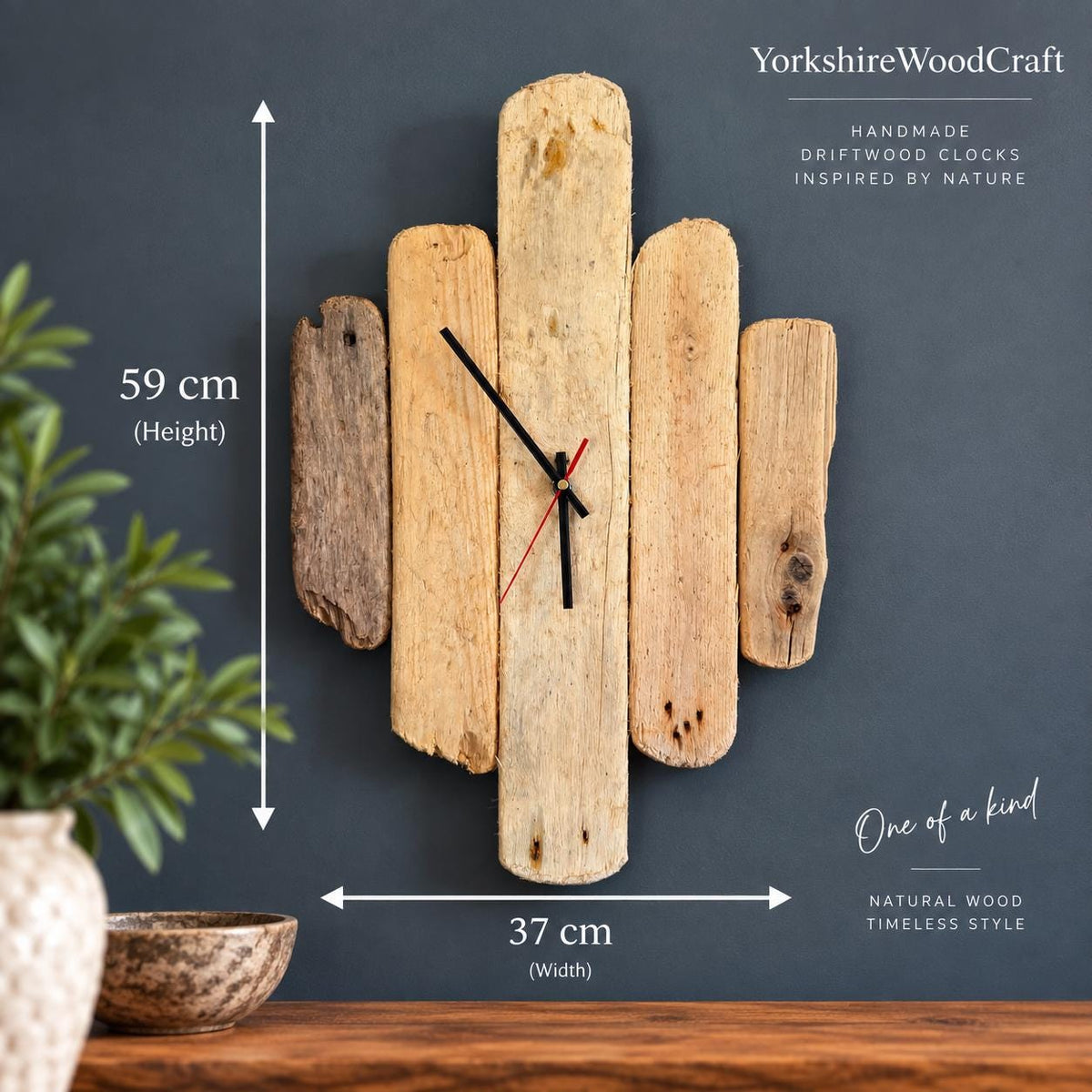 Large Handmade Driftwood Wall Clock – Reclaimed Wood Rustic Coastal Home Decor