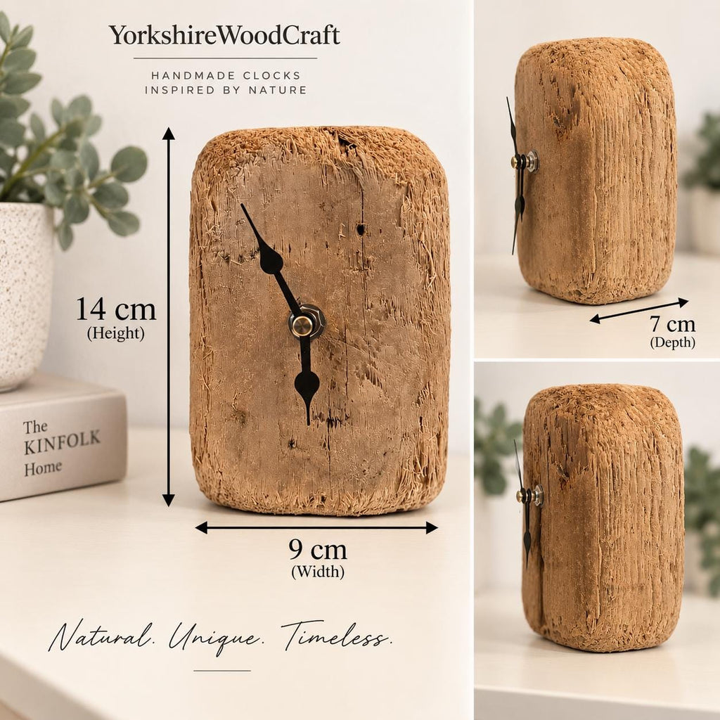 Handmade Driftwood Table Clock – Small Rustic Wooden Desk Clock