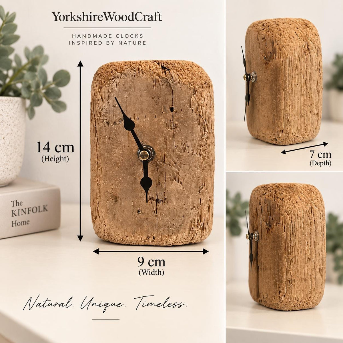 Handmade Driftwood Table Clock – Small Rustic Wooden Desk Clock