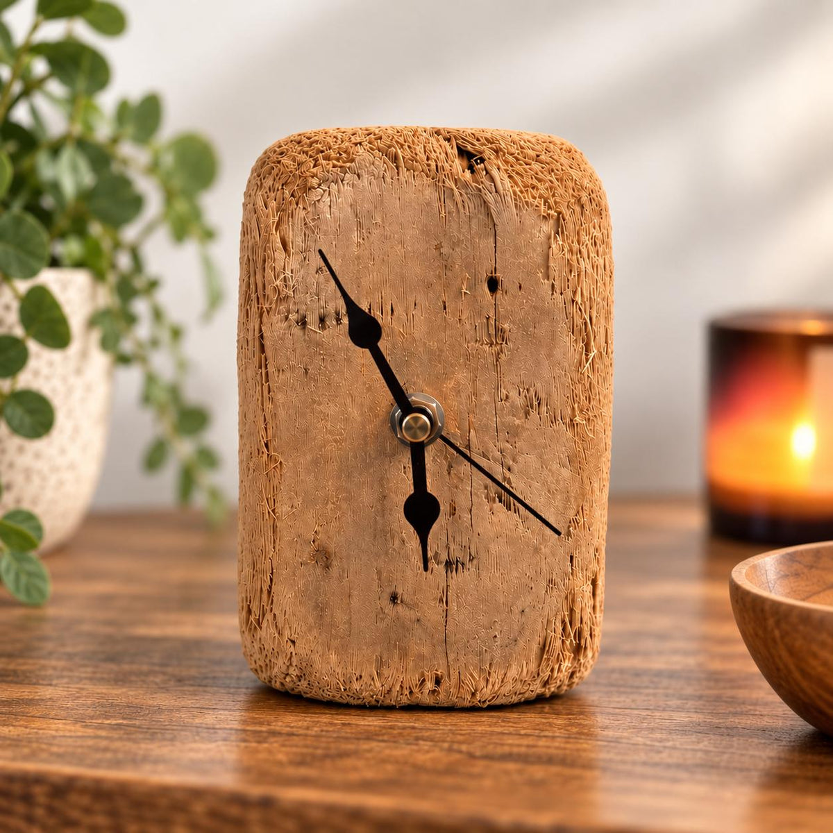 Handmade Driftwood Table Clock – Small Rustic Wooden Desk Clock
