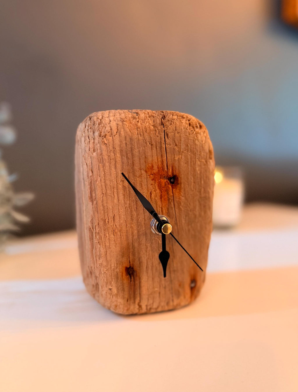 Handmade Driftwood Desk Clock – Rustic Wooden Table Clock Coastal Home Decor