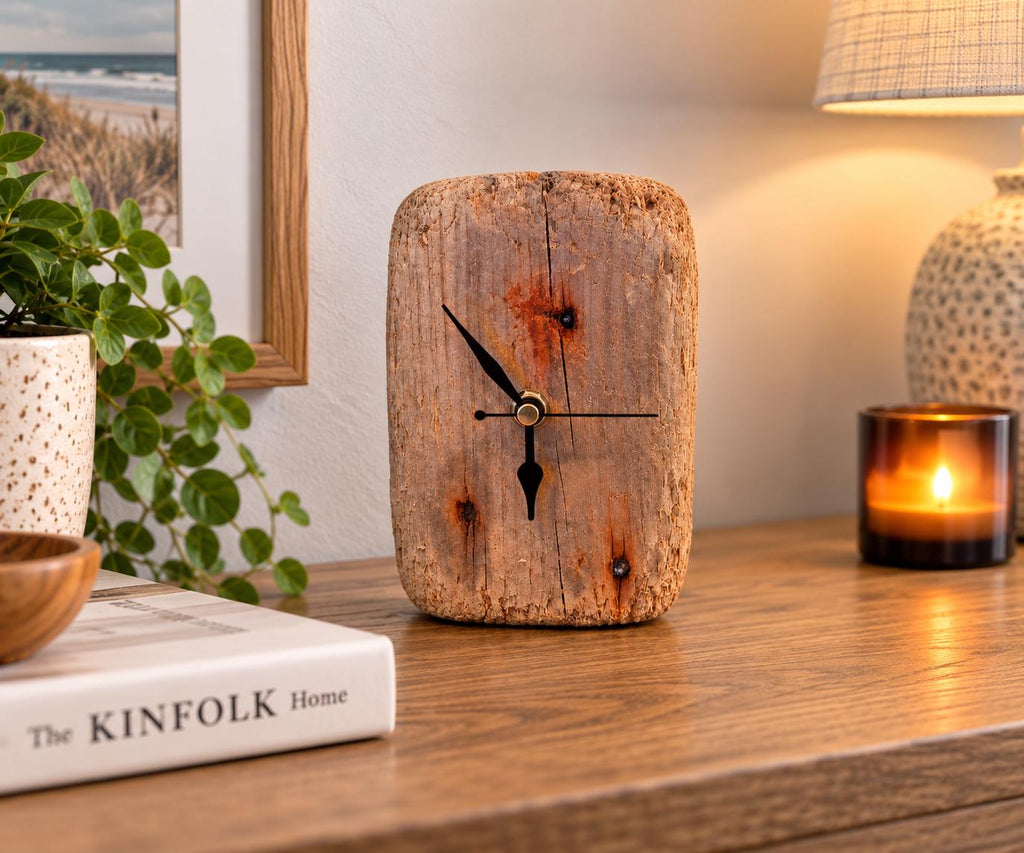 Handmade Driftwood Desk Clock – Rustic Wooden Table Clock Coastal Home Decor