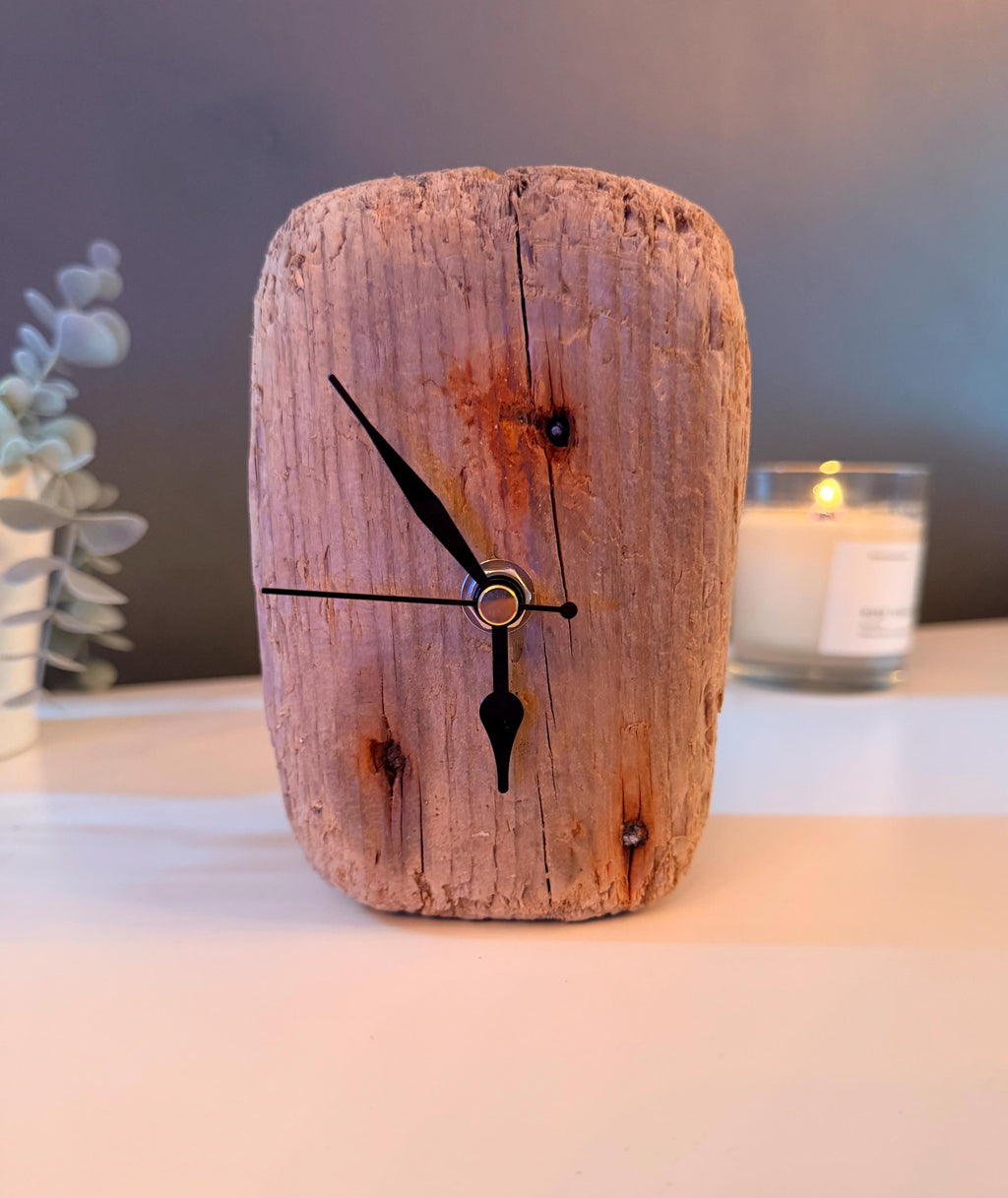 Handmade Driftwood Desk Clock – Rustic Wooden Table Clock Coastal Home Decor