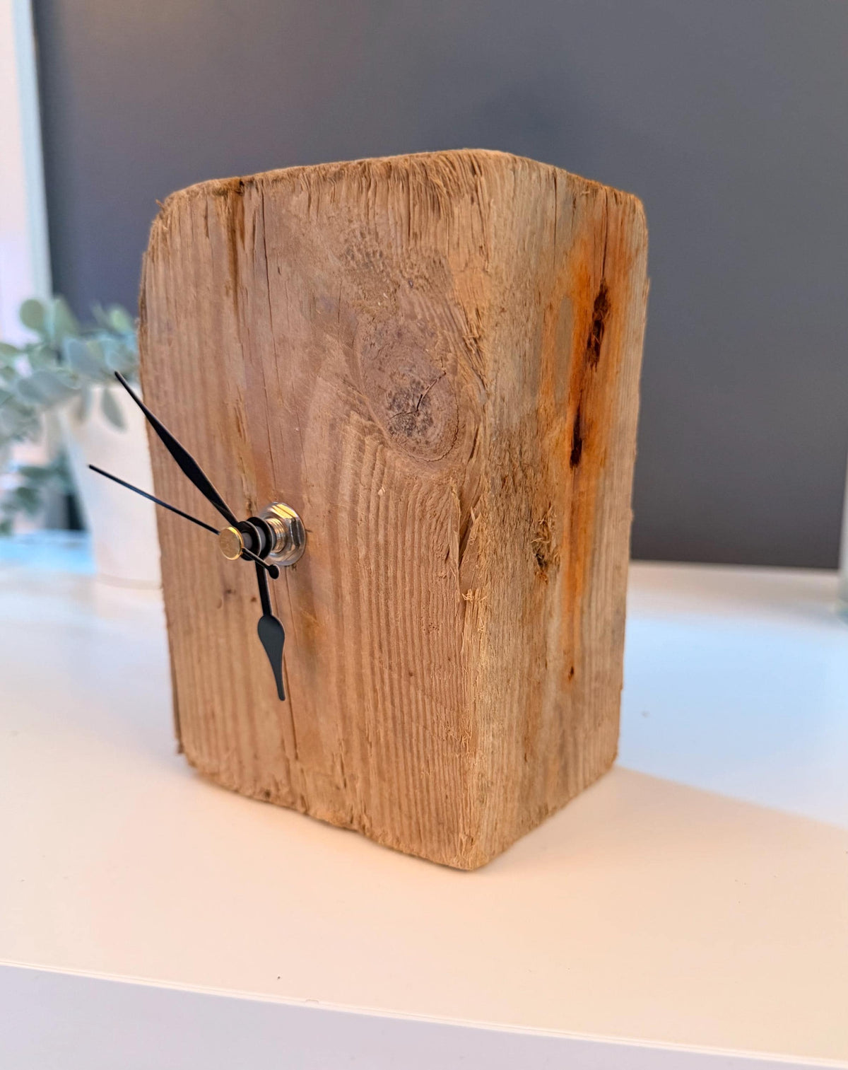 Handmade Driftwood Table Clock – Rustic Wooden Desk Clock Coastal Home Decor