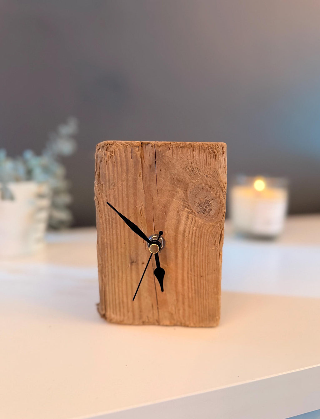 Handmade Driftwood Table Clock – Rustic Wooden Desk Clock Coastal Home Decor