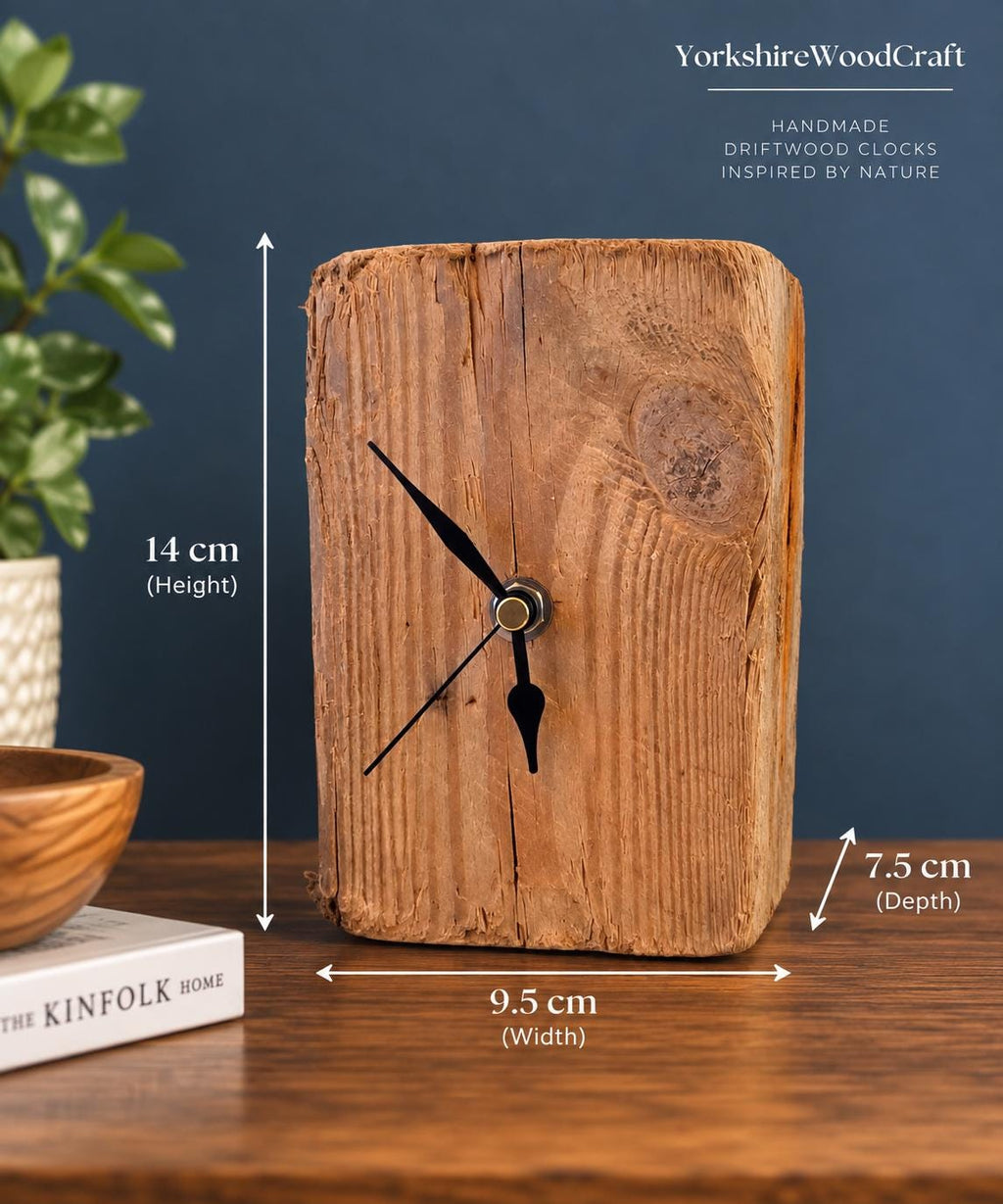 Handmade Driftwood Table Clock – Rustic Wooden Desk Clock Coastal Home Decor
