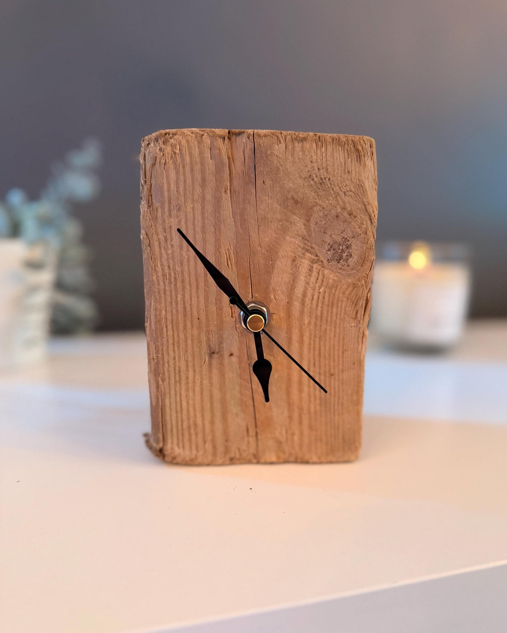 Handmade Driftwood Table Clock – Rustic Wooden Desk Clock Coastal Home Decor