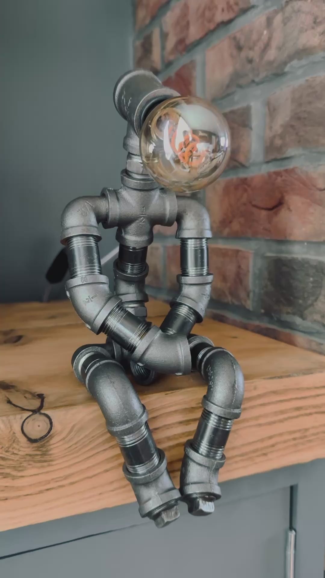 The Pensive Man Industrial Iron Pipe Lamp & Vintage Bulb