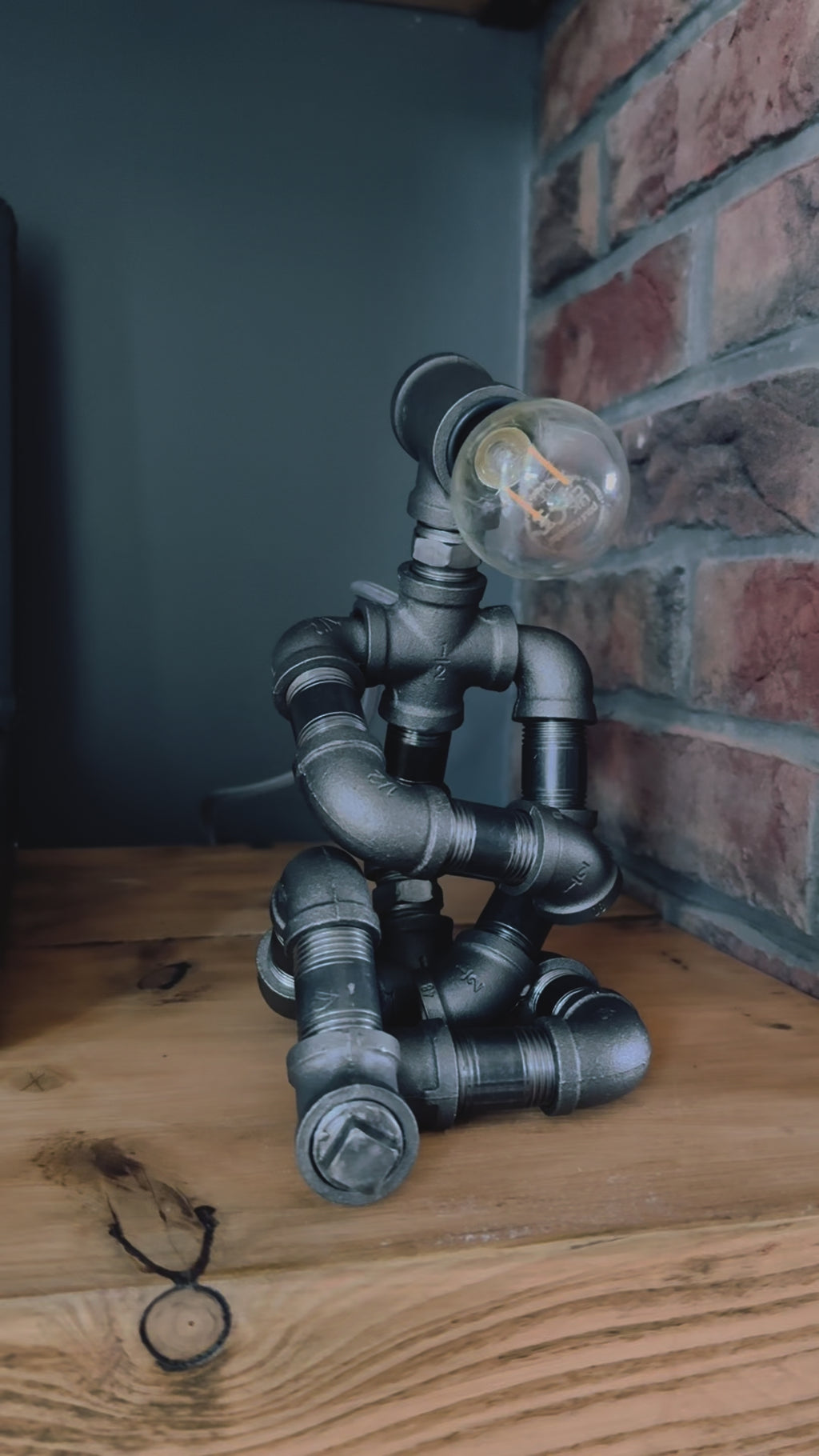 The Thinking Man Industrial Iron Pipe Lamp & Modern White Bulb