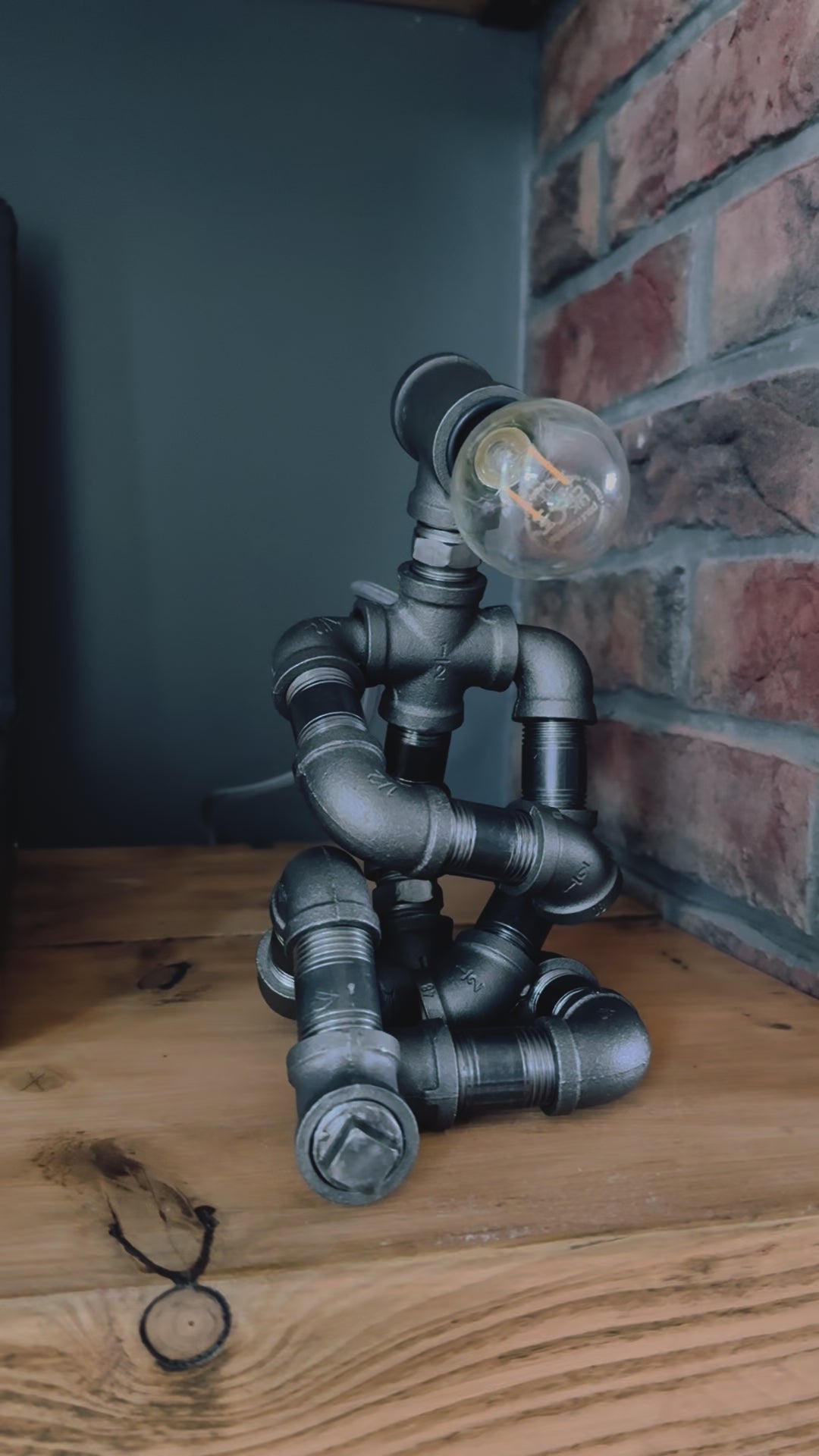The Thinking Man Industrial Iron Pipe Lamp & Modern White Bulb