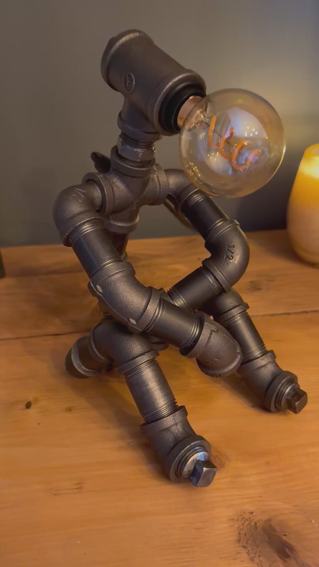 The Tranquil Man Industrial Iron Pipe Lamp & Vintage Style Bulb