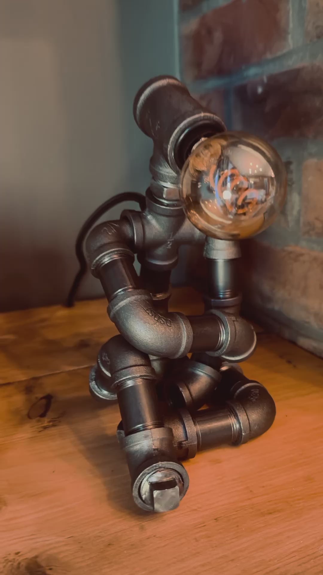 The Thinking Man Industrial Iron Pipe Lamp & Vintage Style Bulb